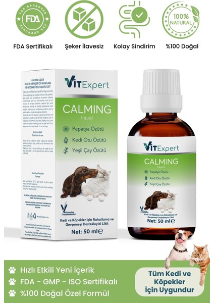 Kedi ve Köpekler Için %100 Doğal Anti Stress Sakinleştirici ve Rahatlatıcı Calming Liquid Damla 50 ml