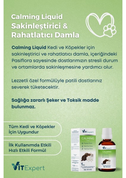 Kedi ve Köpekler Için %100 Doğal Anti Stress Sakinleştirici ve Rahatlatıcı Calming Liquid Damla 50 ml fiyatları