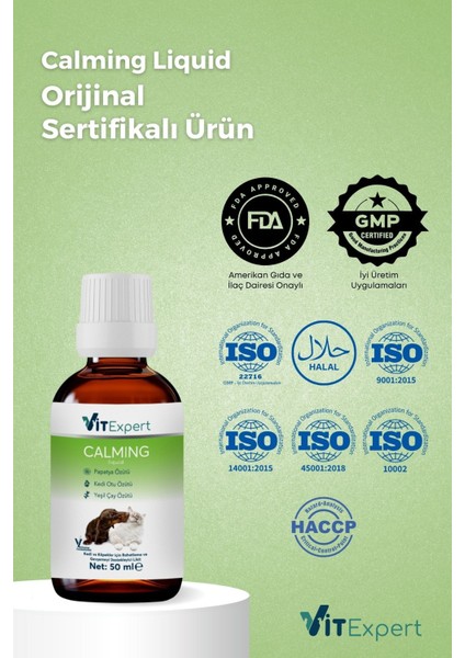 Kedi ve Köpekler Için %100 Doğal Anti Stress Sakinleştirici ve Rahatlatıcı Calming Liquid Damla 50 ml modelleri