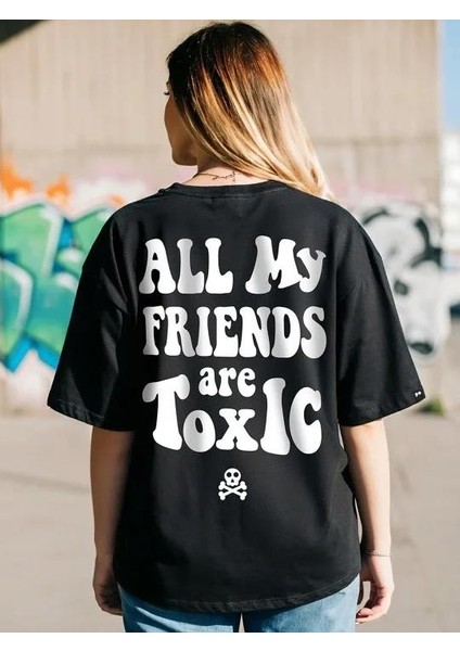 Kadın Baskılı Oversize T-Shirt - Siyah indirimleri