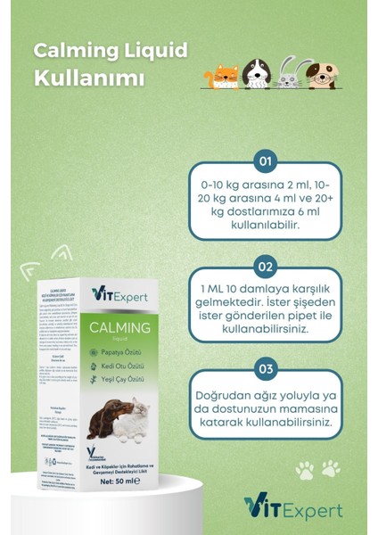 Kedi ve Köpekler Için %100 Doğal Anti Stress Sakinleştirici ve Rahatlatıcı Calming Liquid Damla 50 ml indirimleri