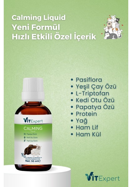 Kedi ve Köpekler Için %100 Doğal Anti Stress Sakinleştirici ve Rahatlatıcı Calming Liquid Damla 50 ml
