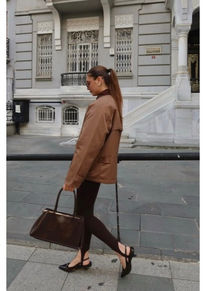 Kadın Kahverengi Kadife Yaka Dolgulu Çift Cepli Ceket fiyatları