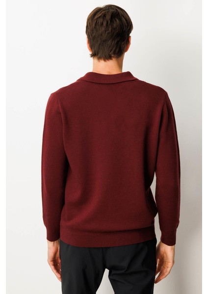 Erkek Polo Yaka Hasır Örgü Baklava Yürütmeli Yün Kazak Bordo modelleri