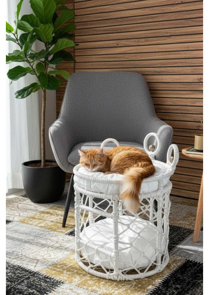 o Lüxperi Kristal Taşlı Iki Katlı Kedi Yatağı, Kedi Ranzası Beyaz