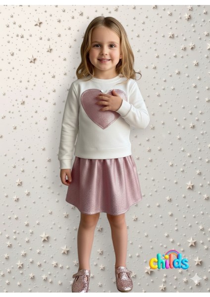 Alt Üst Takım Uzun Kollu Krem Pamuklu Sweatshirt Parlak Etekli Kız Çocuk Takım fiyatları