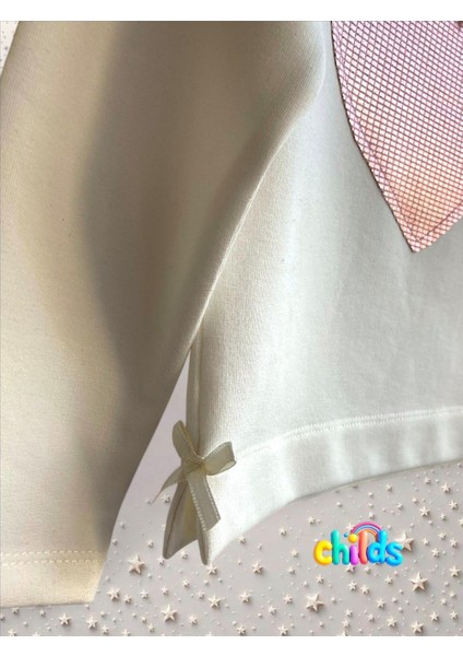 Alt Üst Takım Uzun Kollu Krem Pamuklu Sweatshirt Parlak Etekli Kız Çocuk Takım