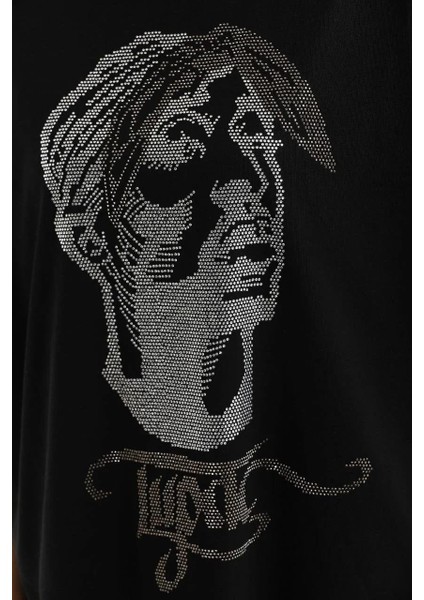 Unisex Taş Desenli Oversize T-Shirt - Siyah fiyatları