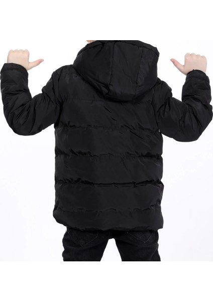 Erkek Çocuk Kolları Renk Bloklu Yazı Desenli Şerit Detaylı Fermuar Çıtçıt Kapamalı Siyah Renk Mont fırsatları