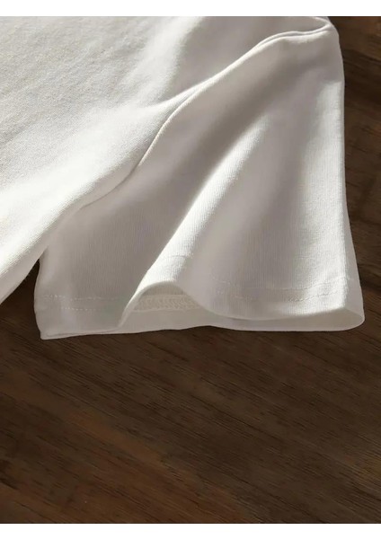 Brooklyn Harf Baskılı Düşük Omuzlu T-Shirt, Rahat Kısa Kollu Bol T-Shirt, Kadın Giyim - Beyaz modelleri