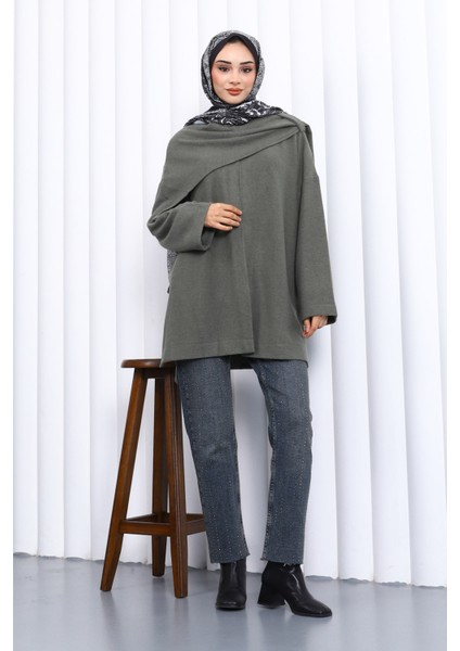 Haki Şal Detaylı Dokulu Hırka