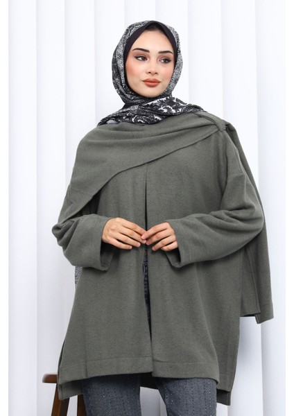 Haki Şal Detaylı Dokulu Hırka modelleri