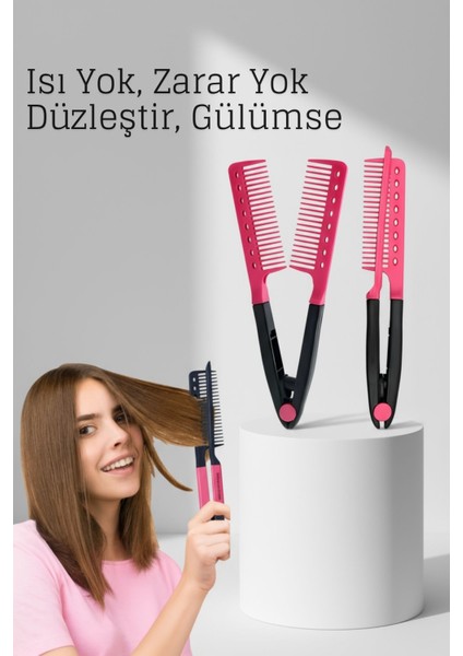 Manuel V Tipi Keratin Saç Düzleştirici – Isısız, Taraklı Saç Maşası Pratik ve Taşınabilir 722360
