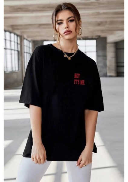 Unisex Baskılı Oversize T-Shirt - Siyah