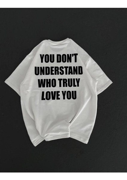 Unisex Bisiklet Yaka Baskılı Oversize T-Shirt - Beyaz fiyatları