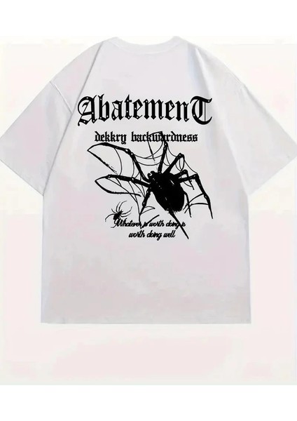 Örümcek Ağı Desenli Baskılı Oversize Bisiklet Yaka T-Shirt - Beyaz fırsatları