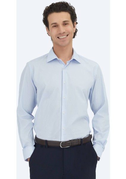 Orta Mavi Regular Fit Dokuma Klasik Pamuk Karışımlı Gömlek fiyatları