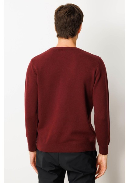 Erkek Sıfır Yaka Hasır Örgü Baklava Yürütmeli Yün Kazak Bordo modelleri