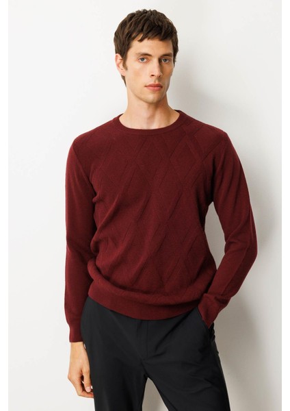 Erkek Sıfır Yaka Hasır Örgü Baklava Yürütmeli Yün Kazak Bordo fırsatları