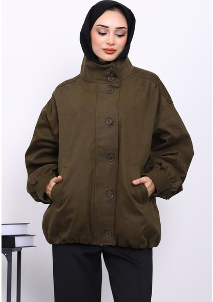 Haki Pileli Astarlı Gabardin Ceket