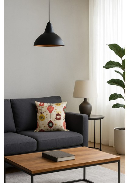 Yılbaşı Desenli Dekoratif Çift Taraflı Kırlent Kılıfı – Duck Kumaş 43X43 cm