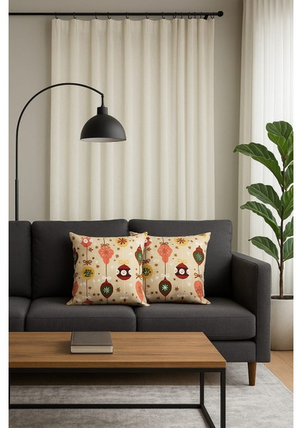 Yılbaşı Desenli Dekoratif Çift Taraflı Kırlent Kılıfı – Duck Kumaş 43X43 cm fırsatları