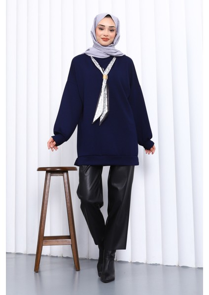 Lacivert Fular Aksesuarlı Modal Tunik fiyatları