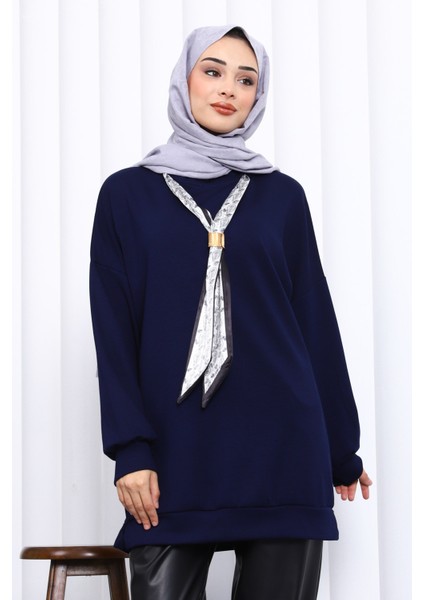 Lacivert Fular Aksesuarlı Modal Tunik modelleri
