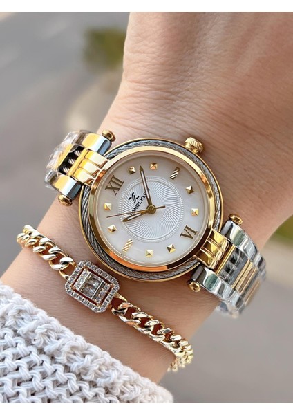 Çelik Kordonlu 2 Yıl Garantili 3 Atm Suya Dayanıklı Kadın Kol Saati+Bileklik BD.10070.3