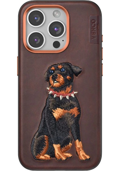 Venco Iphone 15 Pro Perma Desenli Kapak - Koyu Kahve