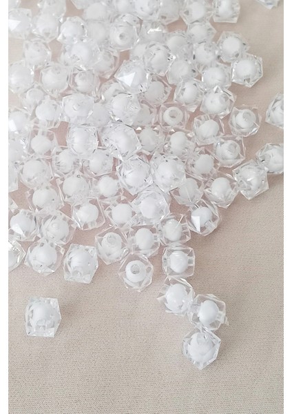 Küp Boncuk İçten Boncuklu Bileklik Çanta Boncuğu 10 mm 50 gr Beyaz - BNC456 fiyatları