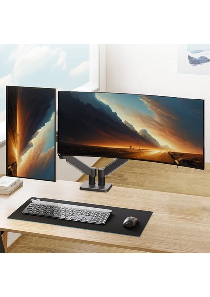 Gaz Yaylı Çift Monitör Kolu 13-32'' Ekran Askı Aparatı Ayarlanabilir Yükseklik ve Dönme Özelliği fiyatları