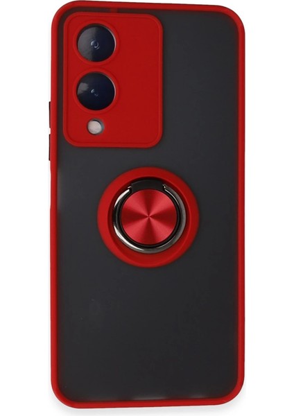 Newface Vivo Y17S Kılıf Montreal Yüzüklü Silikon Kapak - Kırmızı