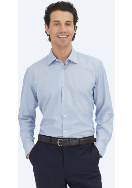 Lacivert Regular Fit Dokuma Klasik Pamuk Karışımlı Gömlek fiyatları