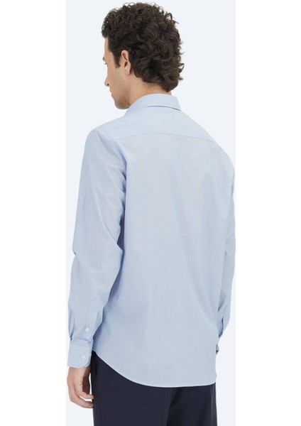 Lacivert Regular Fit Dokuma Klasik Pamuk Karışımlı Gömlek