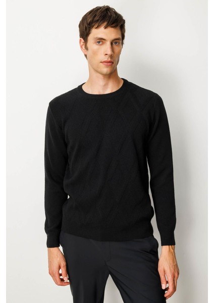 Erkek Sıfır Yaka Hasır Örgü Baklava Yürütmeli Yün Kazak Siyah fırsatları