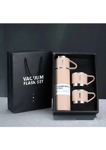 Üç Kapaklı Vacuum Flask Paslanmaz Çelik Termos 500 ml