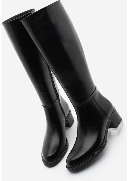 Kadın Fermuarlı Günlük Topuklu Çizme Fabes Siyah