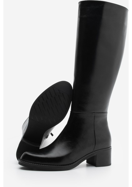 Kadın Fermuarlı Günlük Topuklu Çizme Fabes Siyah