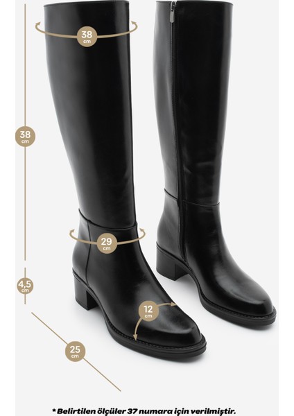 Kadın Fermuarlı Günlük Topuklu Çizme Fabes Siyah