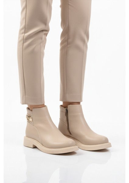 Krem Fermuarlı Içi Kürklü Kadın Bot PC-55161 Z modelleri