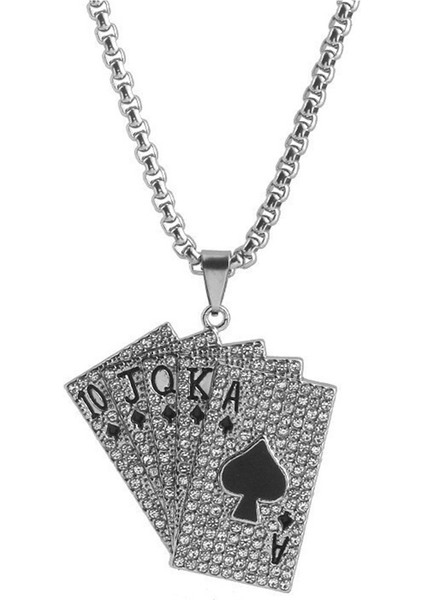 Hip-Hop Retro, Yapay Elmaslarla Kaplı, Düz, Düz Kolye Ucu, Kazak Zinciri, Erkek ve Kadın Oyun Kağıdı Kolyesi (60 Cm) (Yurt Dışından)