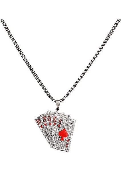 Hip-Hop Retro, Yapay Elmaslarla Kaplı, Düz, Düz Kolye Ucu, Kazak Zinciri, Erkek ve Kadın Oyun Kağıdı Kolyesi (60 Cm) (Yurt Dışından)