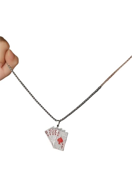 Hip-Hop Retro, Yapay Elmaslarla Kaplı, Düz, Düz Kolye Ucu, Kazak Zinciri, Erkek ve Kadın Oyun Kağıdı Kolyesi (60 Cm) (Yurt Dışından) fiyatları