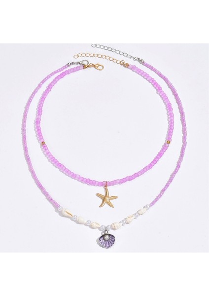 Kazak Kolye, Deniz Kabuğu Alaşımlı Gerdanlık, Mor Boncuklar (Yurt Dışından)