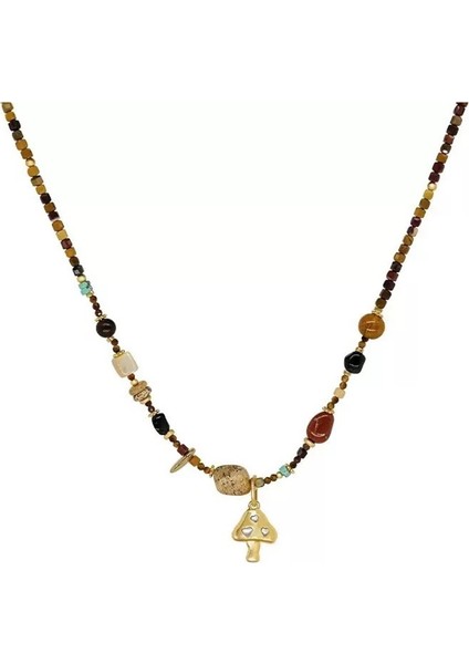 Doğal Taş Renkli Boncuklu Kolye, Vintage Kazak Köprücük Kemiği Zinciriyle Katmanlı (Yurt Dışından)