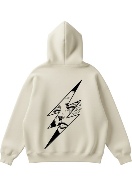 Yıldırım Baskılı Unisex Boxy Fit Hoodie Sweatshirt