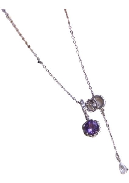 Kadınlar Için Kristal Taşlı S925 Ayar Gümüş Kolye, Garnet Klavikula Zinciri (Yurt Dışından)