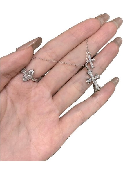 Kadınlar Için Zirkon Taşlı Çift Haç Kolye, Basit Köprücük Kemiği Zinciri, Kazak Zinciri. (Yurt Dışından)