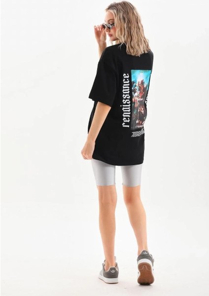 Unisex Baskılı Oversize T-Shirt - Siyah fırsatları